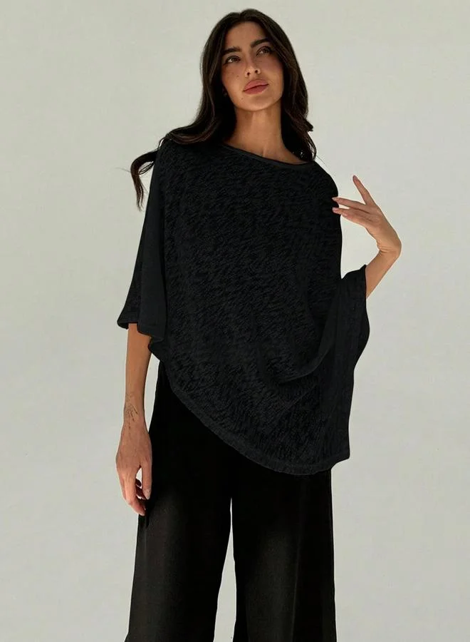 Take Two Women Solid Textured Round Neck Cape Top